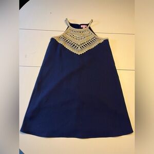 Lilly Pulitzer size 0 navy gold trim dress winter holiday NYE party